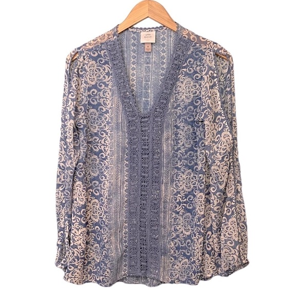 Knox Rose Sheer Blue Peasant Tunic Long Cut Out Sleeves Size M - Picture 1 of 7